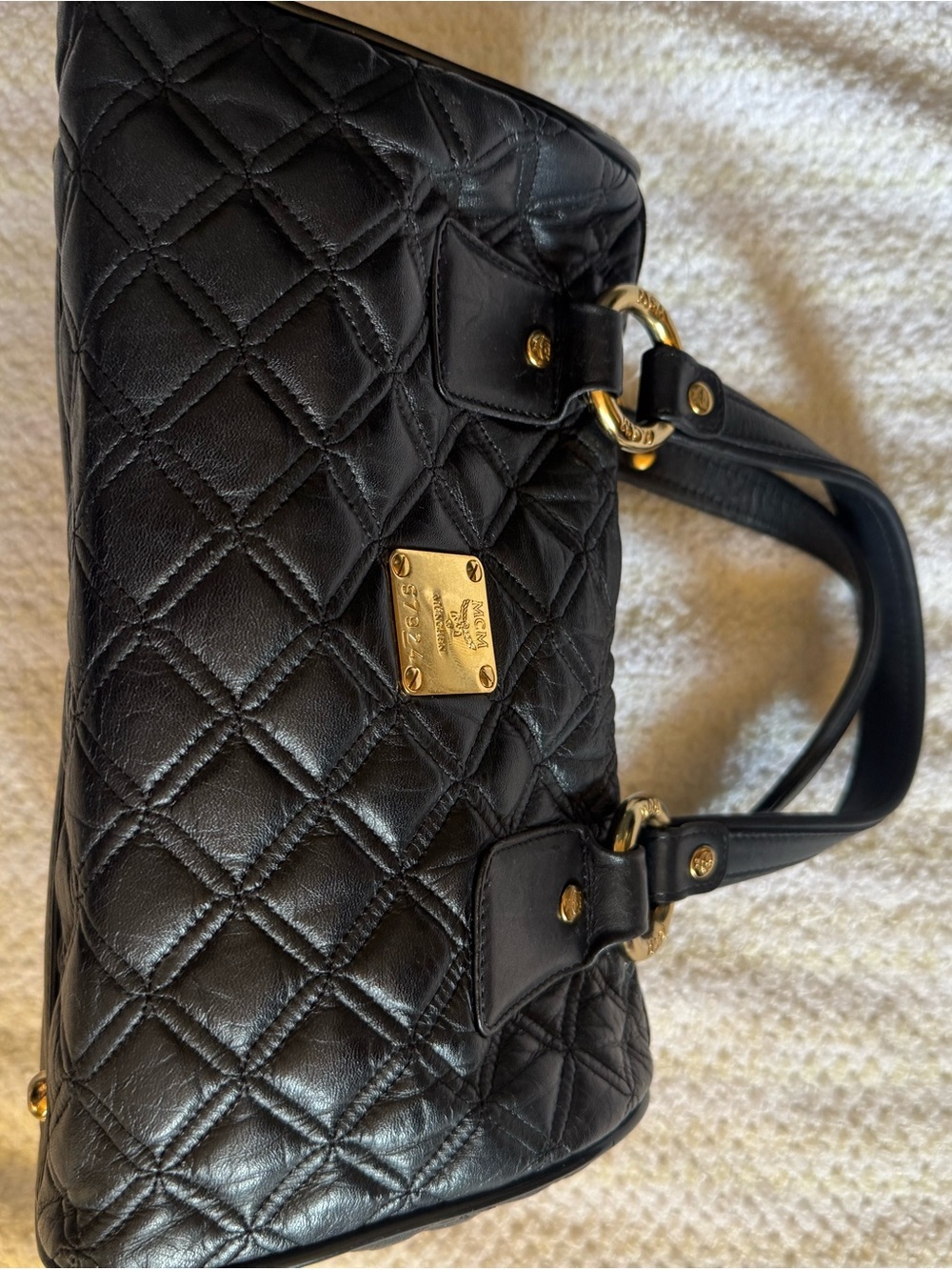 MCM Black Quilted Leather Shoulder Bag with Gold Hardware
